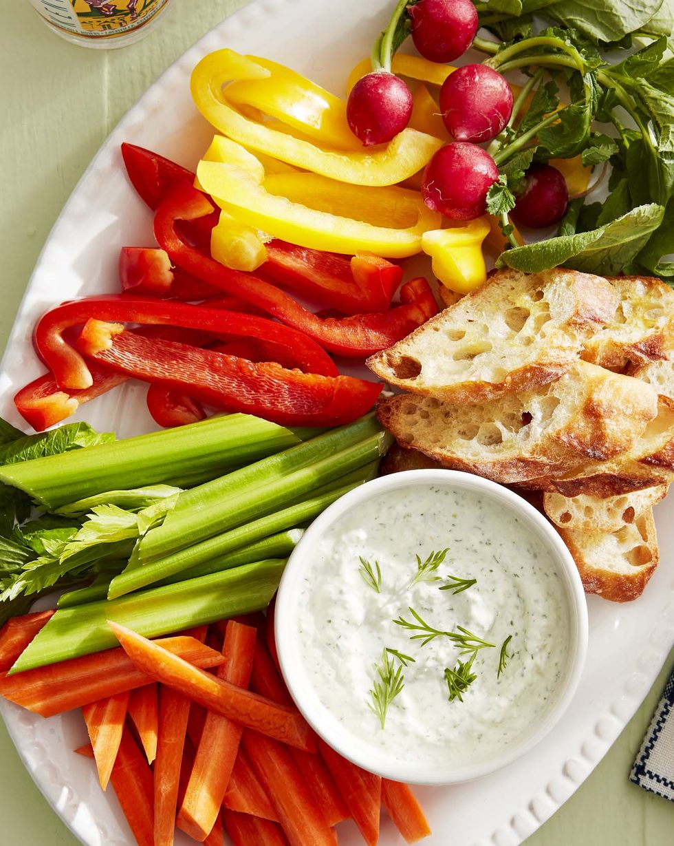 platter with veggies and dip