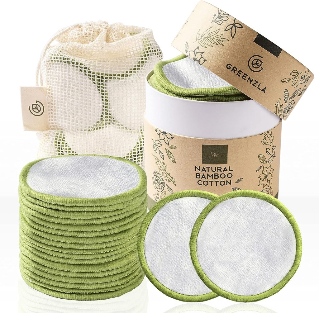 white and green cotton reusable makeup remover pads